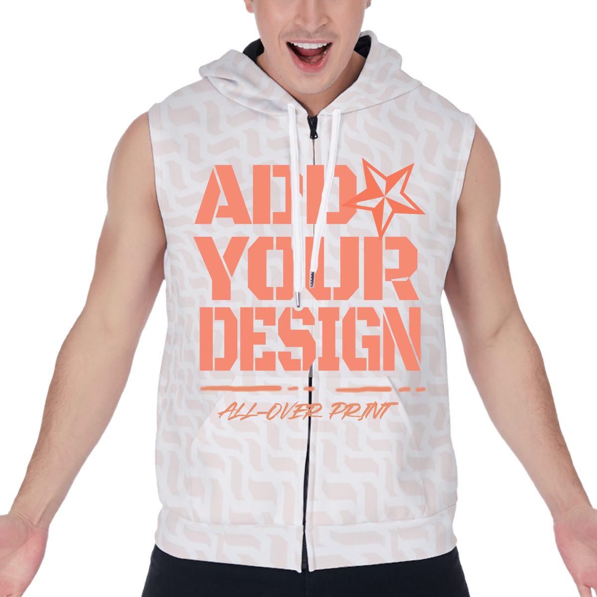 All-Over Print Men's Zipper-Up Sleeveless Hoodie