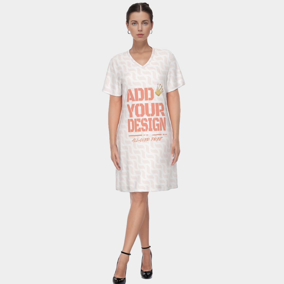 All-Over Print Women's V Neck Dress|180GSM Cotton