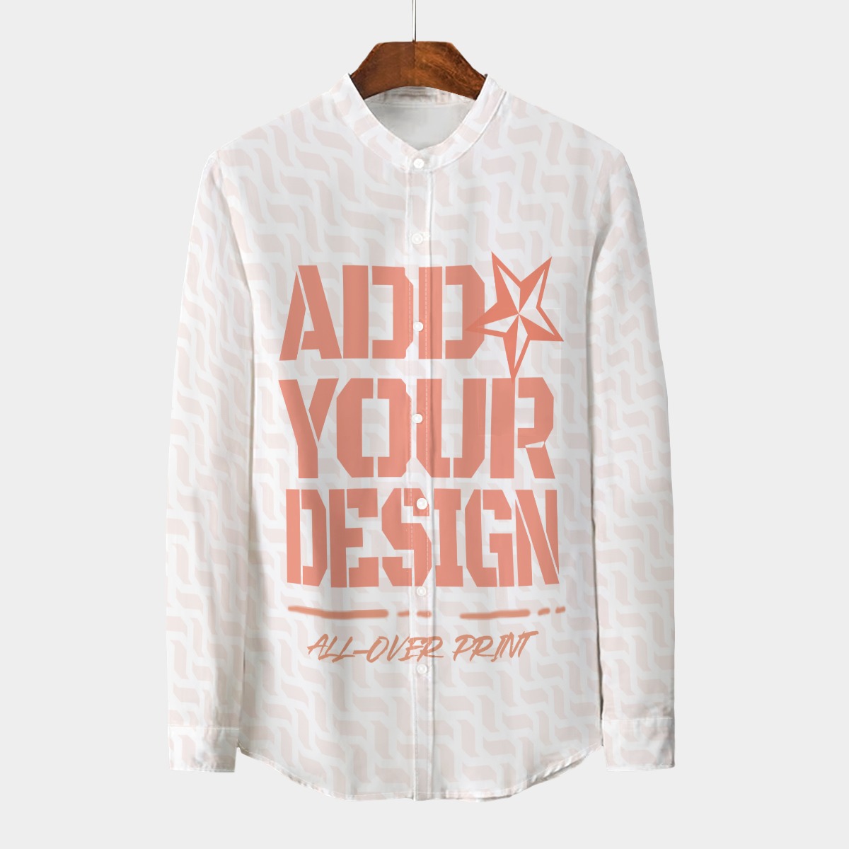 All-Over Print Men's Stand Collar Shirt With Long Sleeve|110GSM Imitation Flax