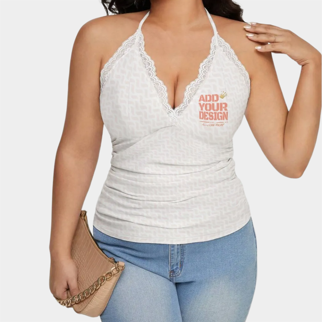 All-Over Print Women's Lace-Trimmed Tie-Back Top
