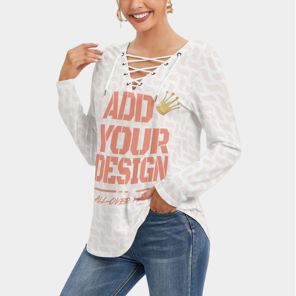 All-Over Print Women's Long Sleeve Neckline Tie Sweatshirt