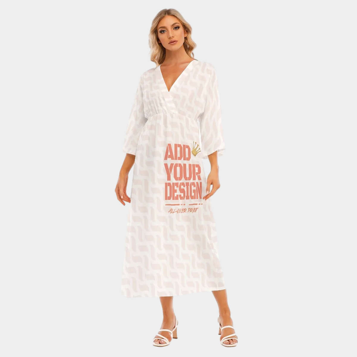 All-Over Print Women's Mid-Sleeve Long Dress