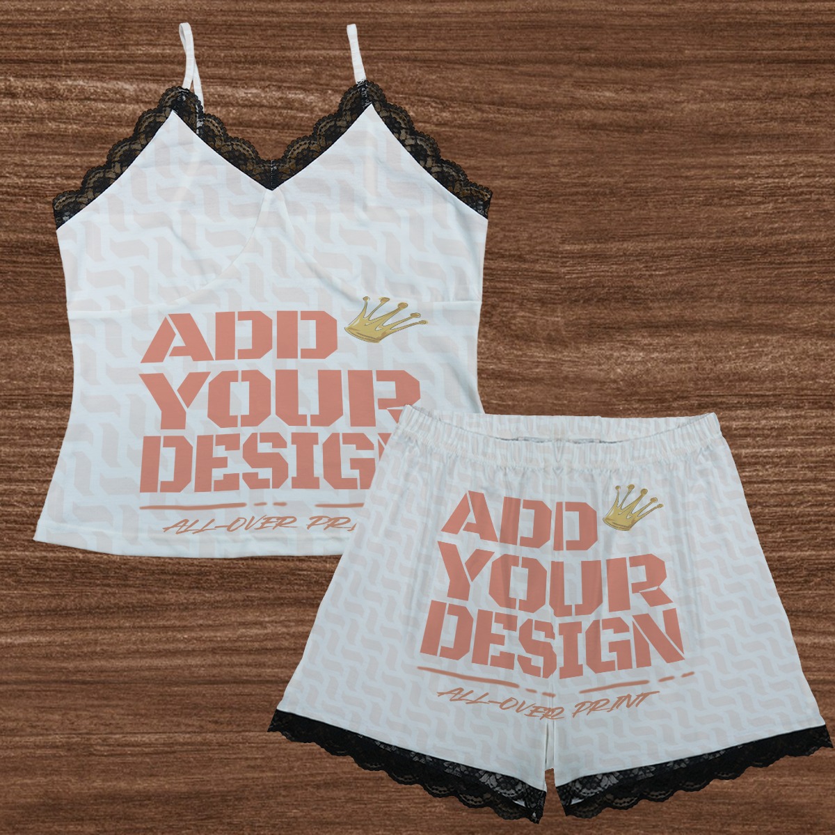 All-Over Print Women's Cami Home Suit With Lace Edge