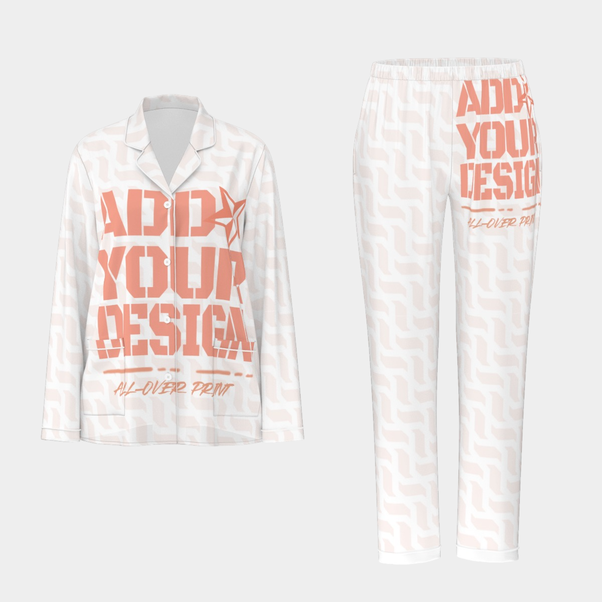 All-Over Print Women's Long Sleeve Pajama Set With White Contrast Piping