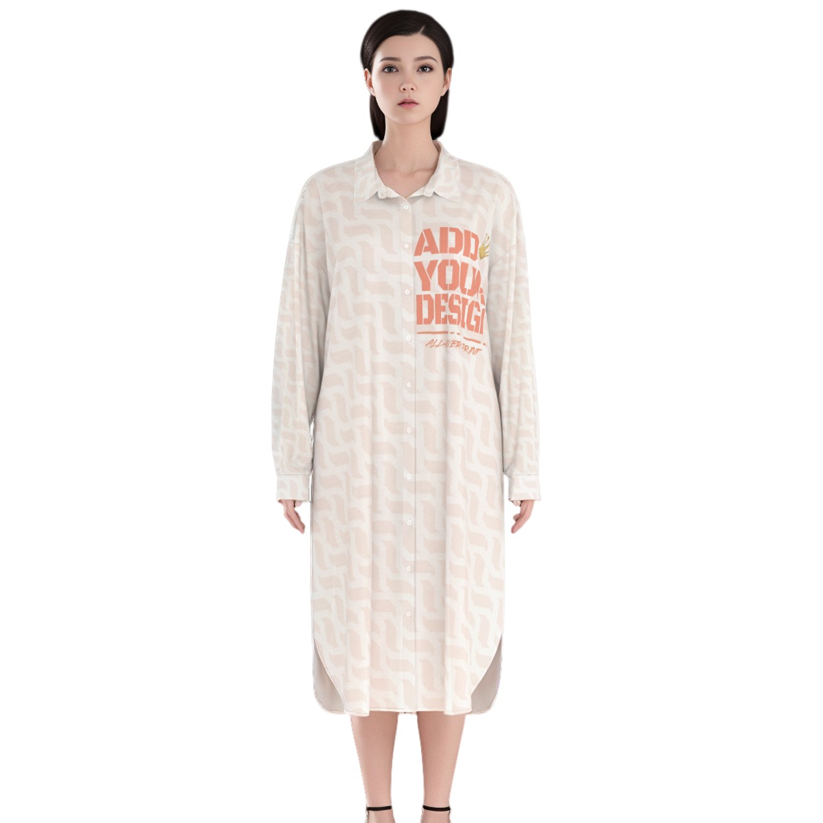 All-Over Print Women's Long Shirt Dress | Rayon